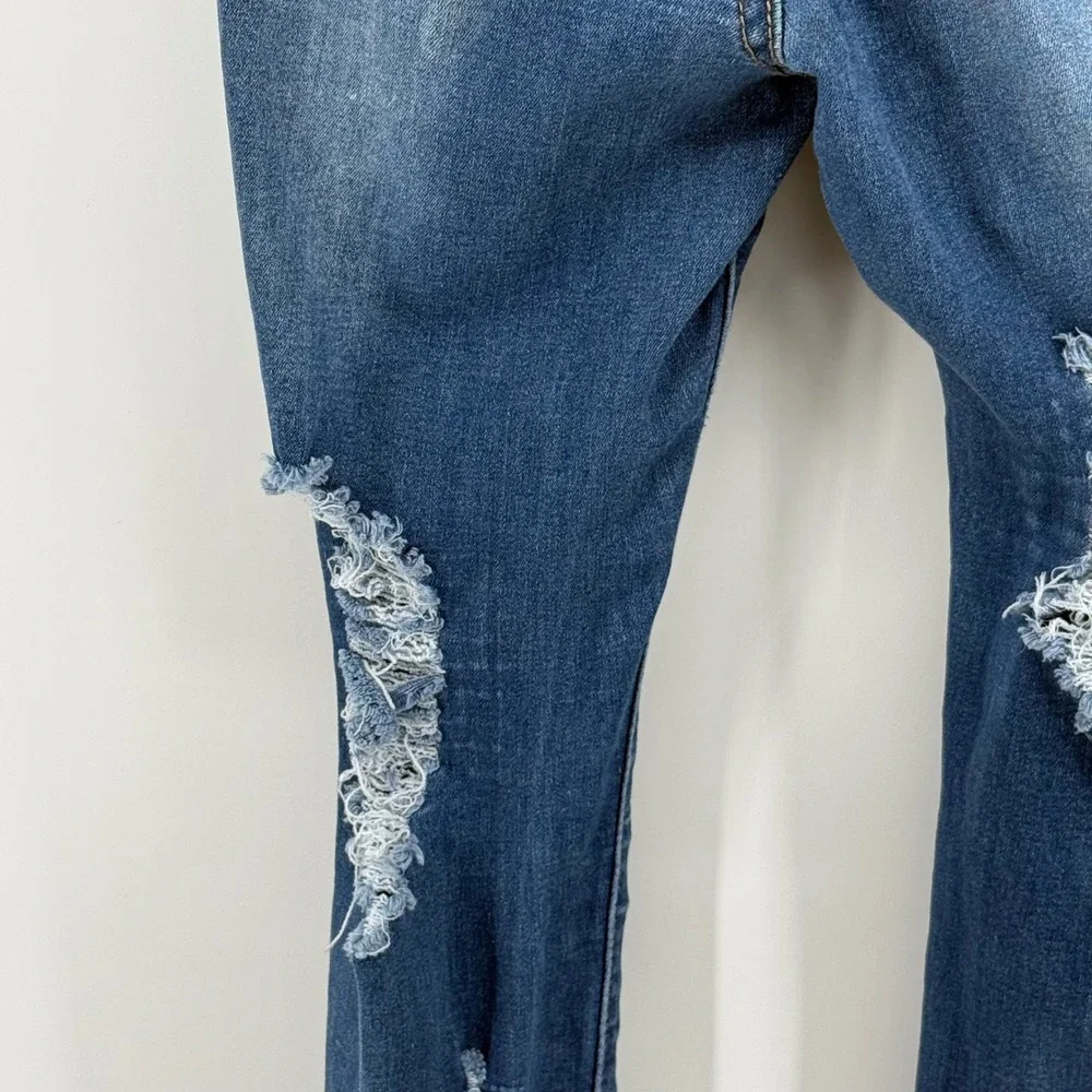 Y2K‎ Red Fox Jeans Womens 5 Distressed High Rise Flare Bell Bottom Fray Hem Blue